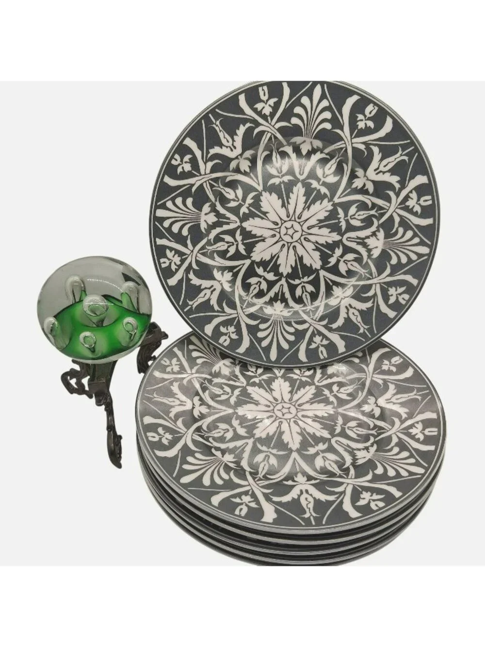 Z Gallerie Salad/Bread Plates Gray & White Floral Ceramic Indonesia Set of 6